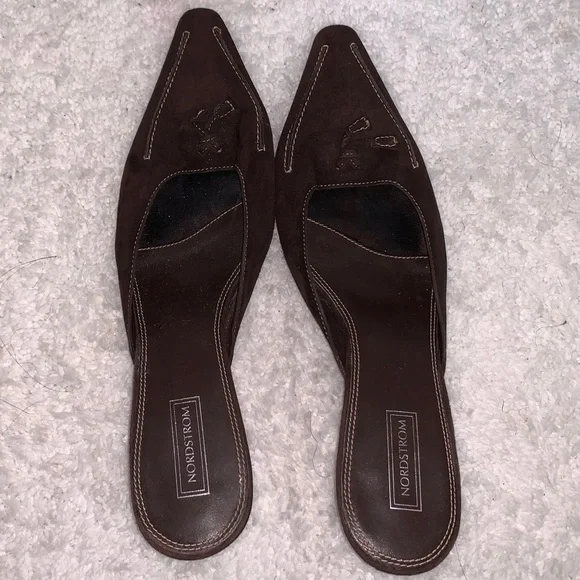 Nordstrom Chocolate Suede Mules with Tassel - Picture 2 of 6